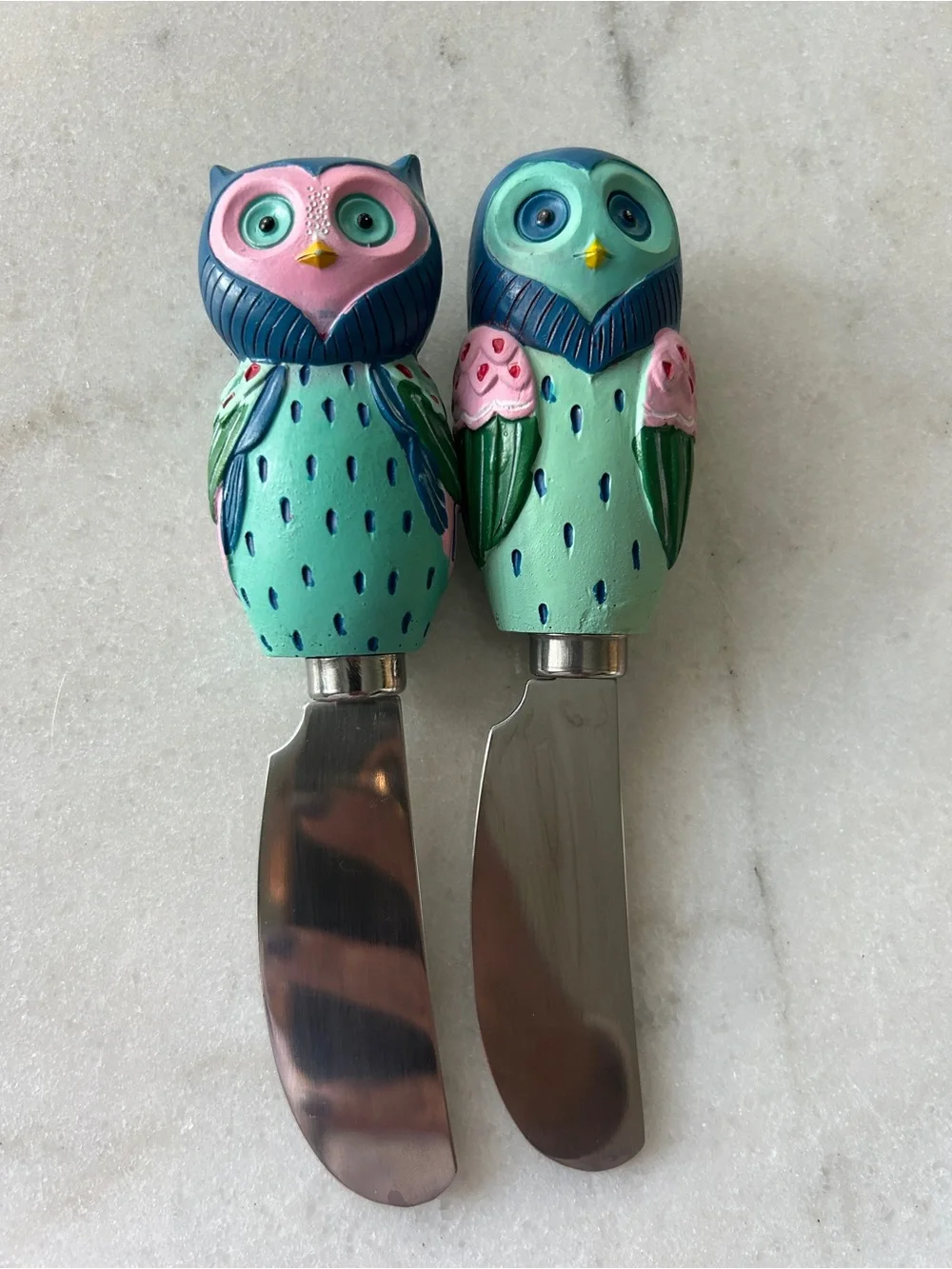 Handpainted Owl Butter Spreaders - Mint, Pink & Navy